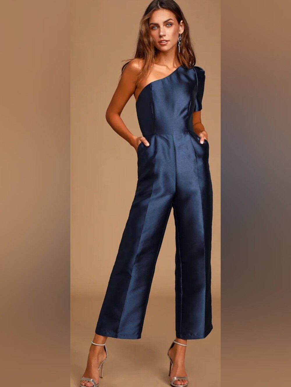 Satin Wide-Leg Jumpsuit in Navy